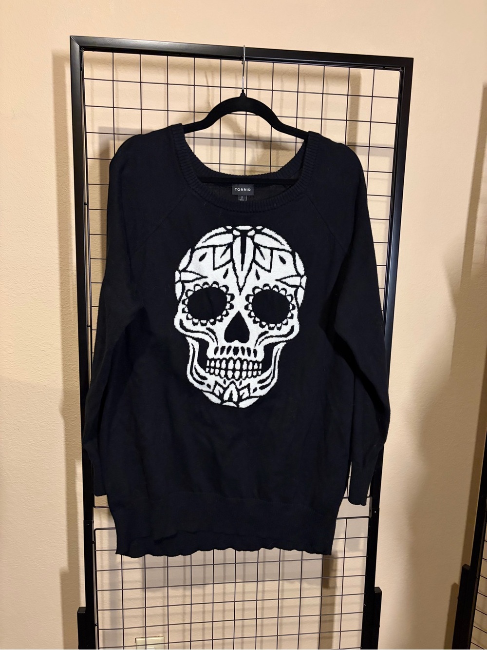 torrid Black Crewneck Sweater with White Sugar Skull Design